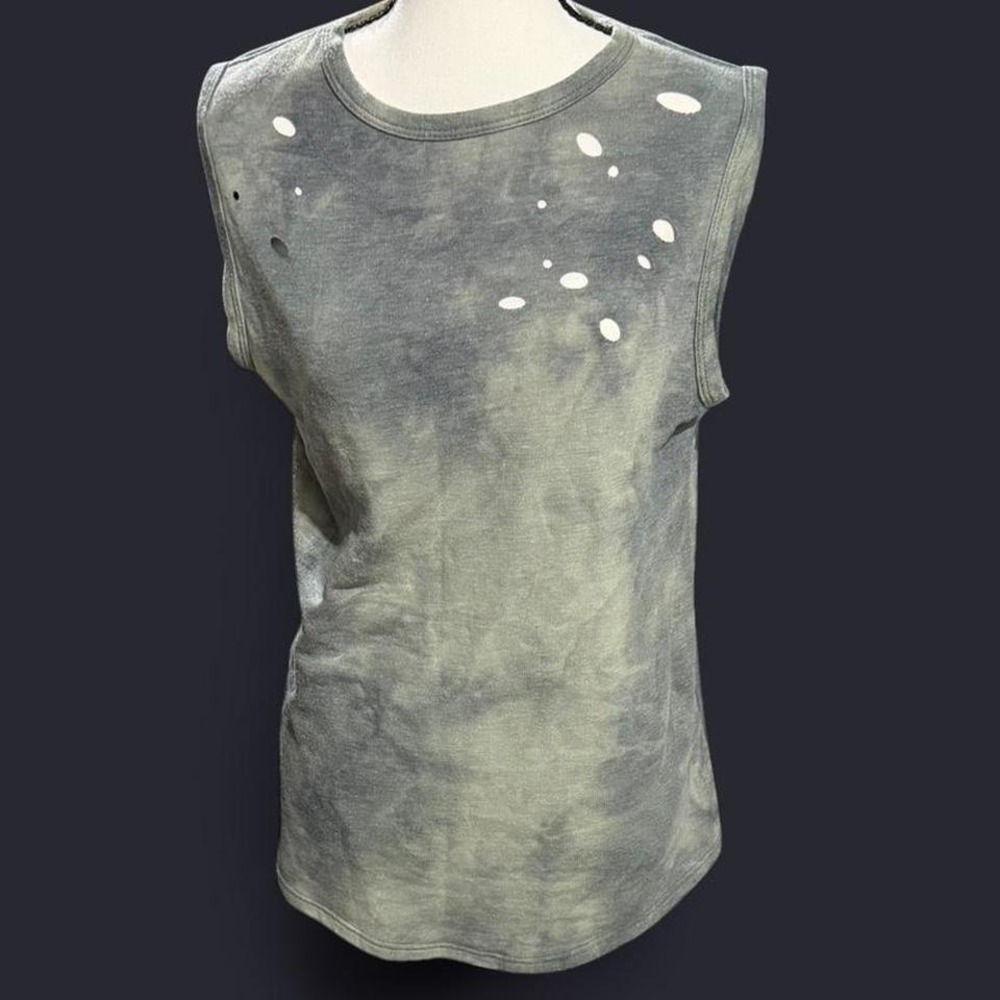 7th Ray tieye grunge muscle tank faded olive gray small